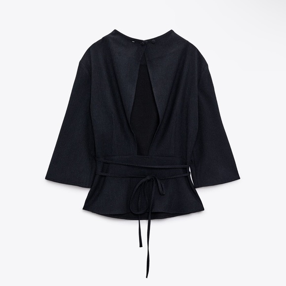 Zara Check Textured Top, Navy XS - Picture 4 of 9